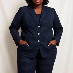 Women's Navy Pinstripe Blazer Outfit With Pants